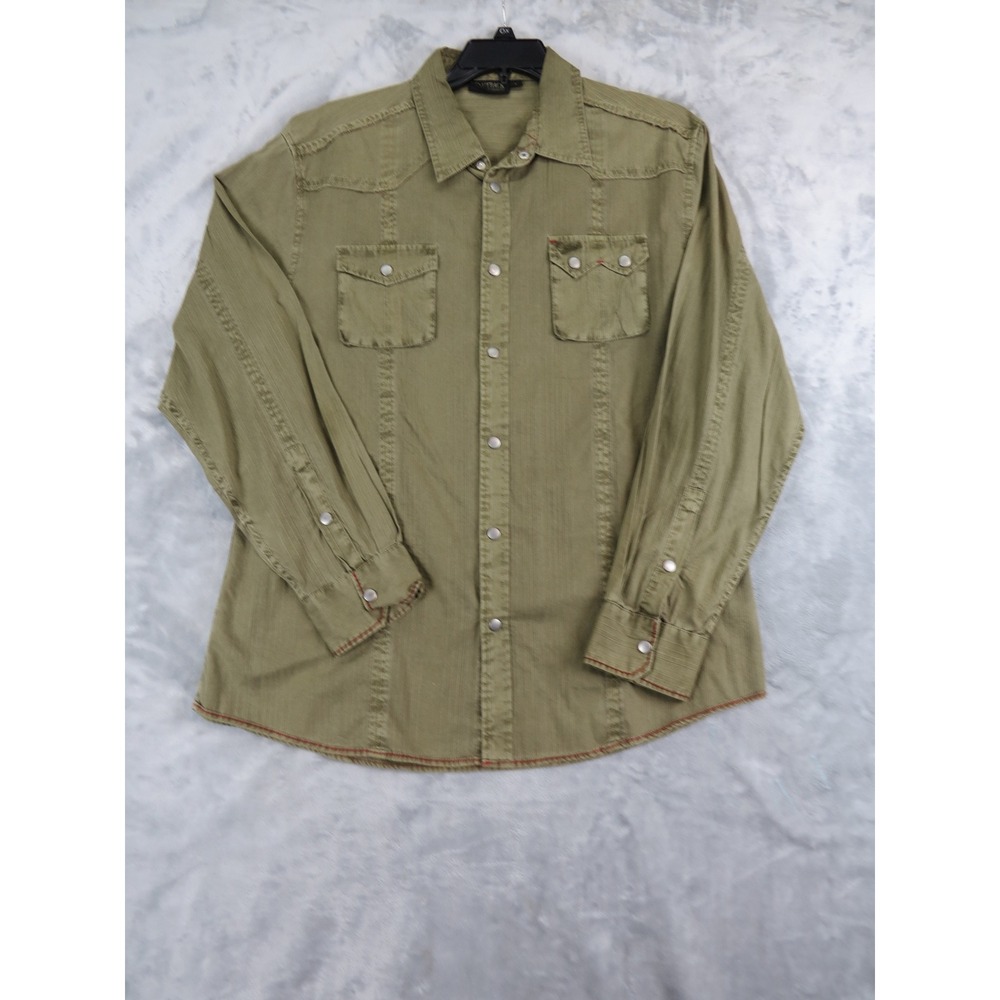 Outback Trading Co Mustang Shirt Mens L Olive Green Pearl Snap Western Cotton